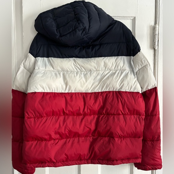 TOMMY HILFIGER Puffer Winter Jacket Red White Navy Color Block Retro Y2K Mens XL - Picture 8 of 12